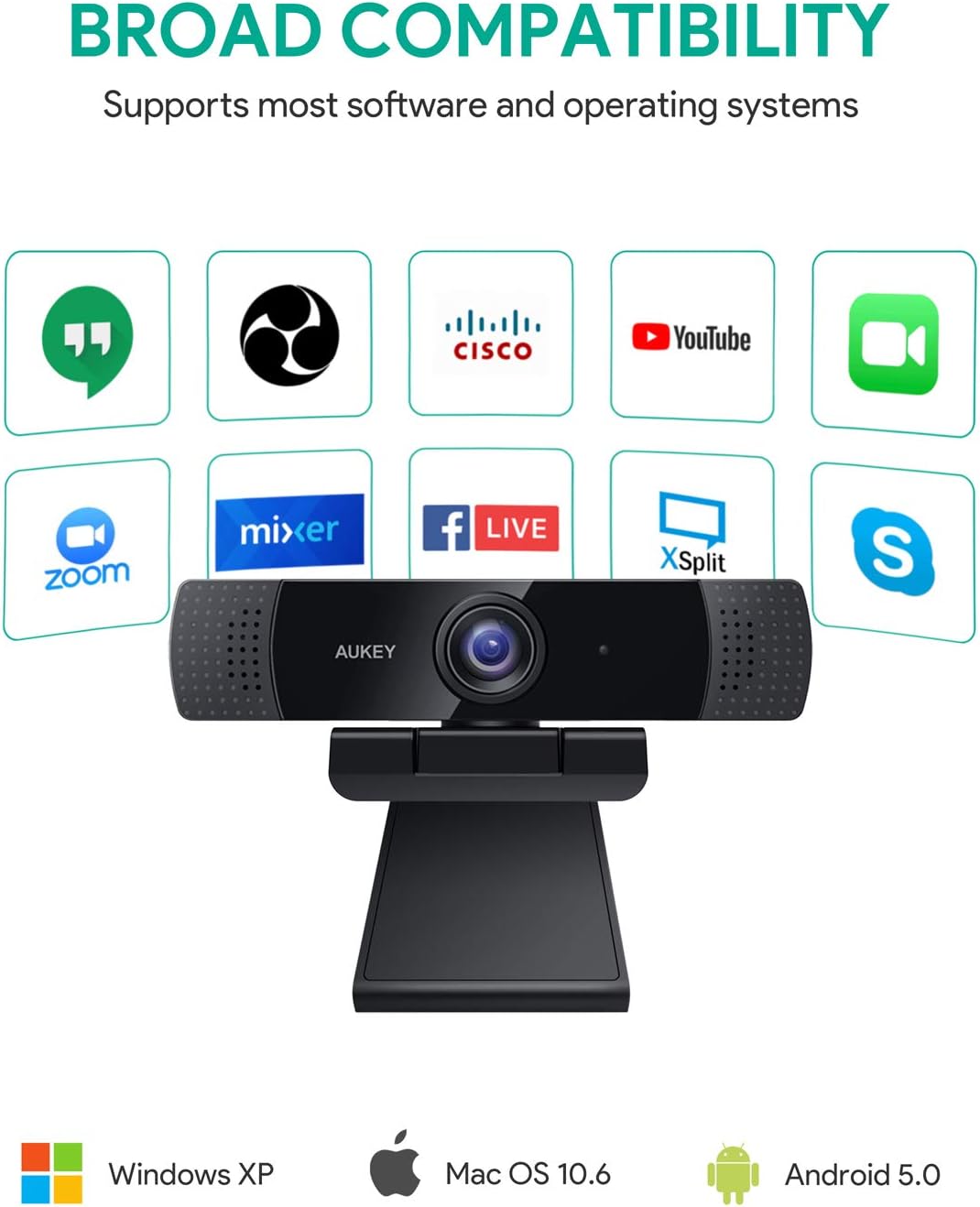 AUKEY FHD Webcam, 1080p Live Streaming Camera with Stereo Microphone, Desktop or Laptop USB Webcam for Widescreen Video Calling and Recording : Camera & Photo
