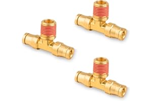 ANRIWT 1/4" Brass Push to Connect Fittings, 1/4 Inch OD Tube x 1/4" NPT DOT Air Fittings Tee Union Air Brake Line Fittings Brake Connector for Truck Trailers Industry Air System (3PCS)