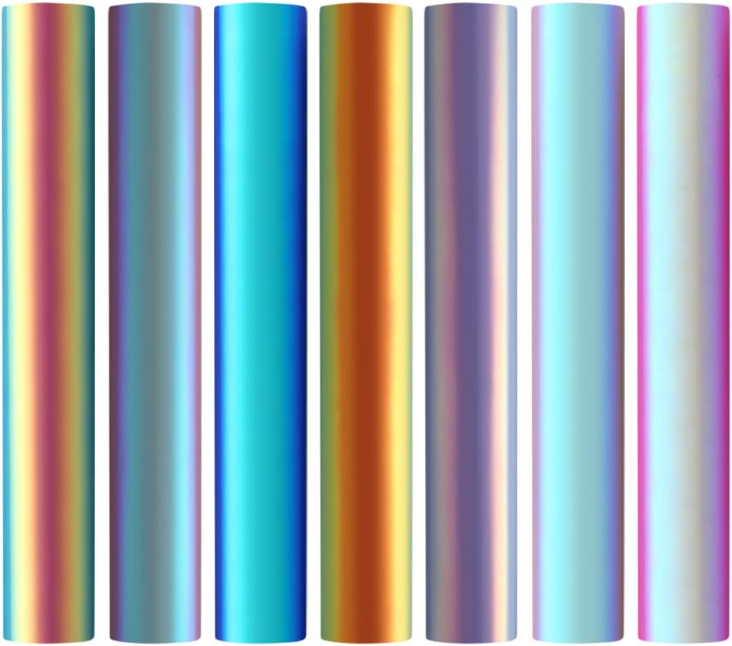 7pcs Holographic Opal Craft Vinyl Chrome for Sheets/Pack Craft Cutters,Sign Plotters + Adding 5 Transfer Papers as a Gift