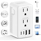 Powfloven Upgraded 2500W 220V to 110V Voltage Converter US to Europe, Power Converter Adapter Combo with 2 USB-A 2 USB-C Port & UK/AU/US/IT/European/Asia Travel Outlet Plug Adapters for Hair Dryer