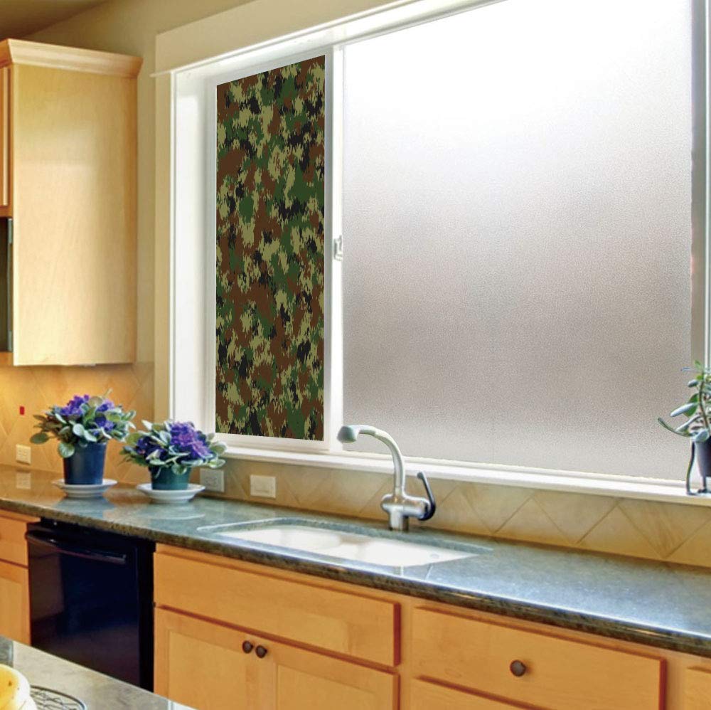 ALUONI The Visual Effect of Textured Glass and Stained Glass,Camo,is Good for Long Year Under The Sunshine,Grunge Graphic Camouflage Summer Theme Armed Forces Uniform,24''x70''