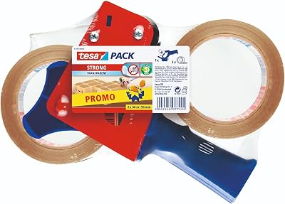Tesa Packing Tape Set 2x Parcel Tape 66m x 50mm with Dispenser Transparent