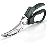 Poultry Shears Heavy Duty, Kitchen Shears with Anti-Slip Handle &amp; Safety Lock, Spring-Loaded Dishwasher Safe for Meat, Chicken, Bone, Turkey