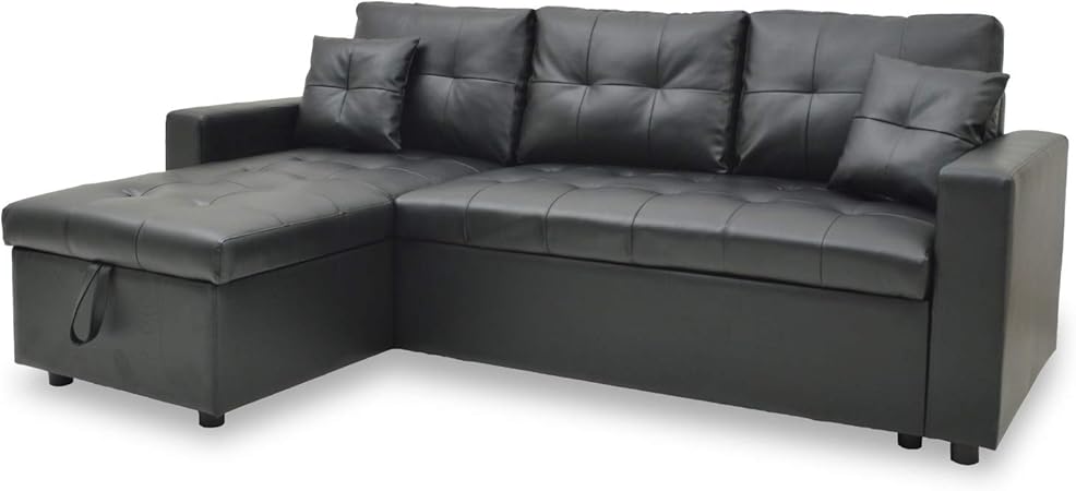 Intensedeco Canape D Angle Gauche Convertible Noir Amazon Fr