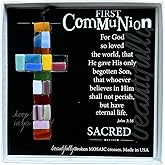 Unique First Communion Gift - Handmade in USA Glass Hanging Cross Ornament
