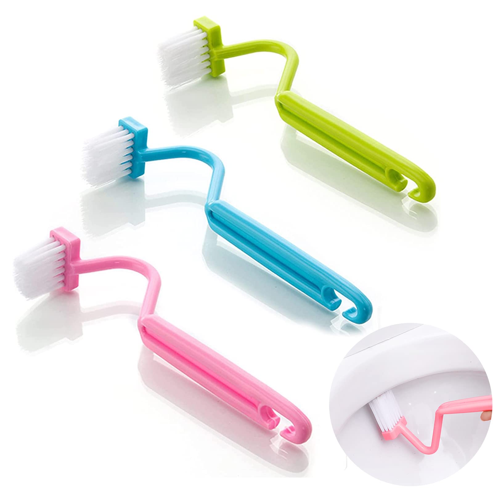 EQLEF Curved Plastic Toilet Brush Cleaning Toilet Corner Rim (3 Pcs)