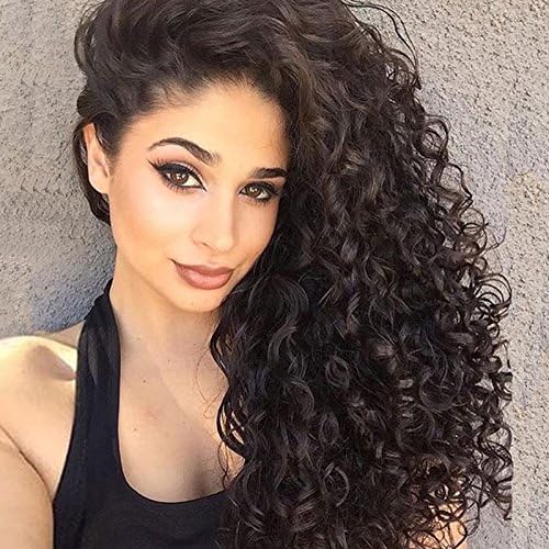 Unprocessed Natural Black Color Brazilian Virgin Human Hair Kinky Curly Lace Front Wig (14 inch lace front wig)