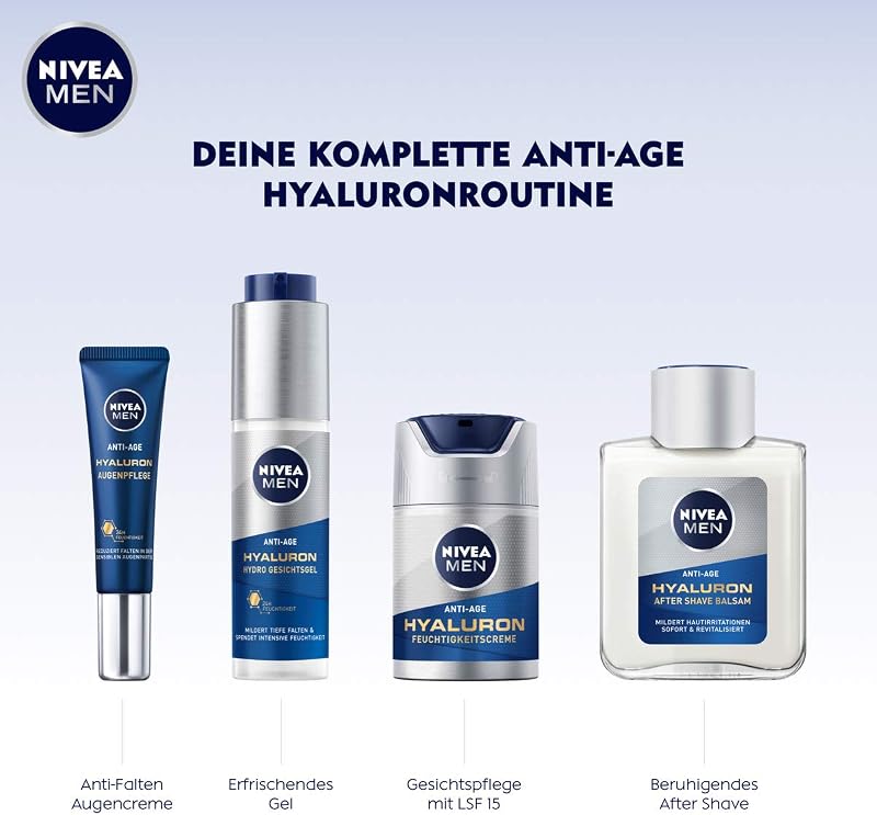 MEN Hydro Hydro Hydro gel facial anti-idade (50 ml), gel hidratante que suaviza até rugas profundas, cuidados faciais de rápida absorção com ácido hialurónico