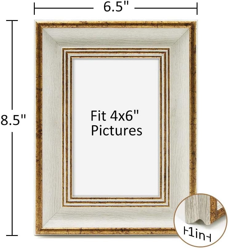 Afuly Vintage Picture Frame 4x6 Gold and Off White for Tabletop Display Wall Hanging Antique Distressed Unique Gifts for Grandma -