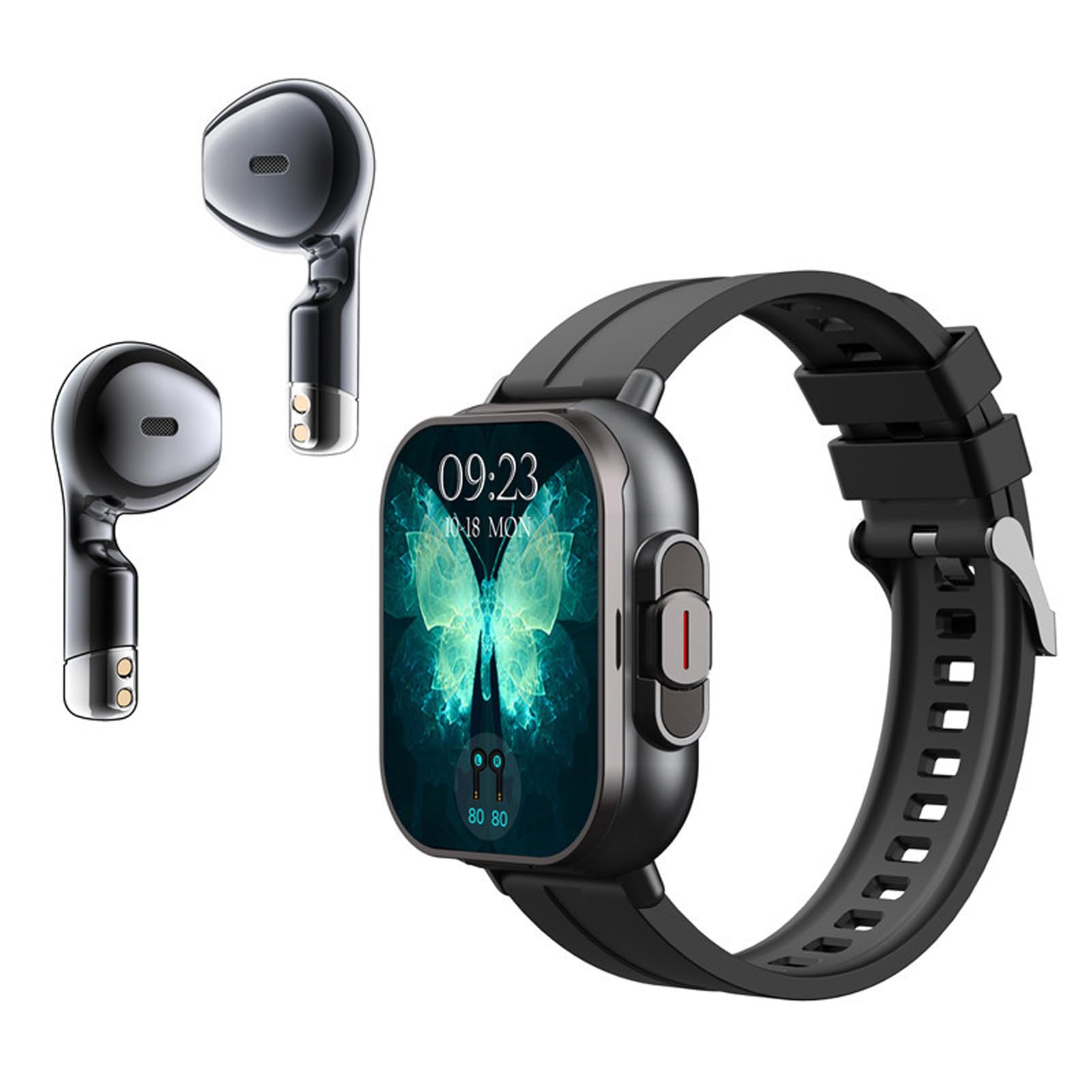 Elprico 2.01 inch Smart Watch With Earphones,2 in 1 Earphones Watch,IP67 Waterproof,Fitness Detection,Fitness Tracker Watch with Wireless Headphones for iOS for Android (Black Steel)