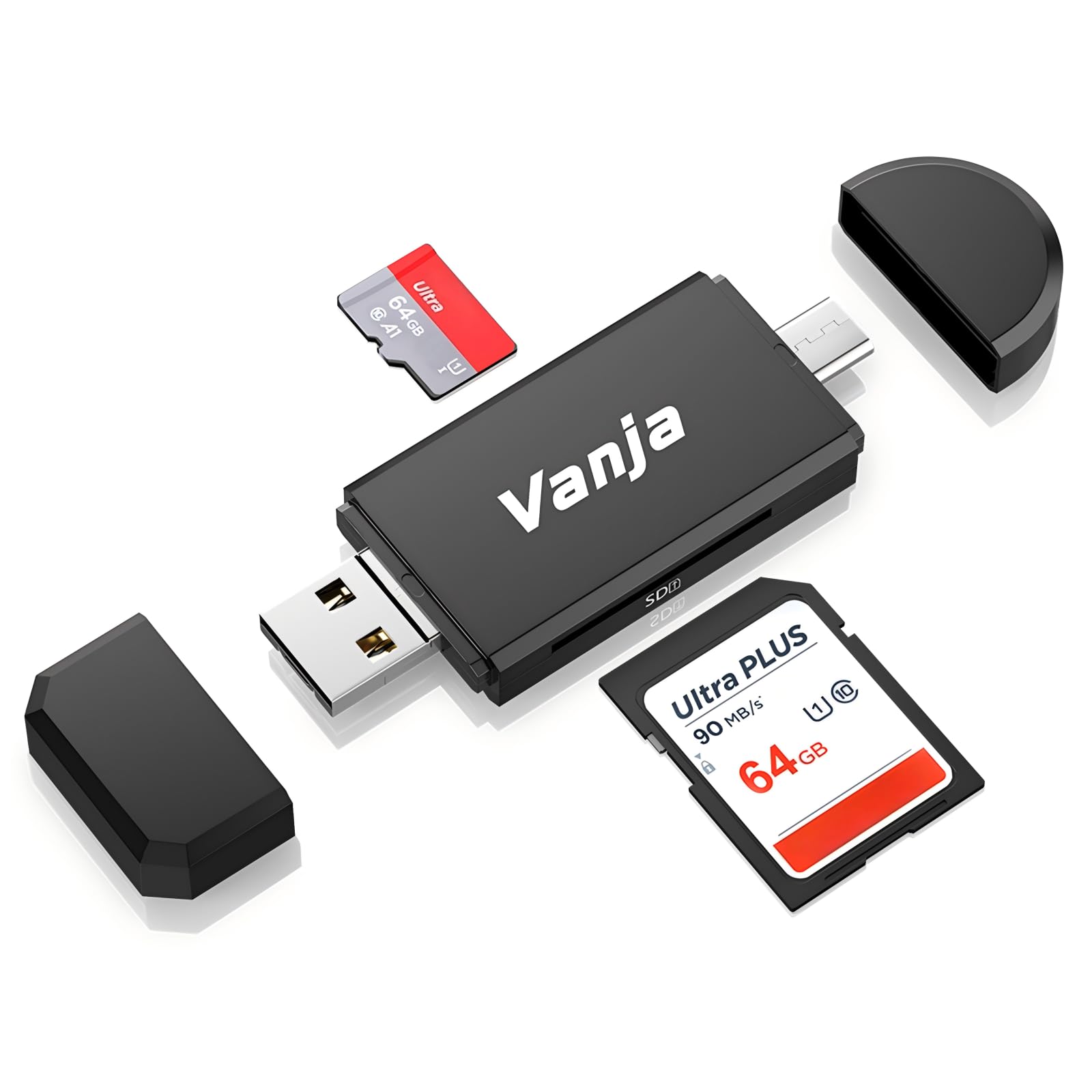 Vanja SD/Micro SD Card Reader, Type C Micro USB Adapter and USB Portable Memory Card Reader for SDXC, SDHC, SD, MMC, RS-MMC, Micro SDXC, Micro SDHC Card and UHS-I Cards