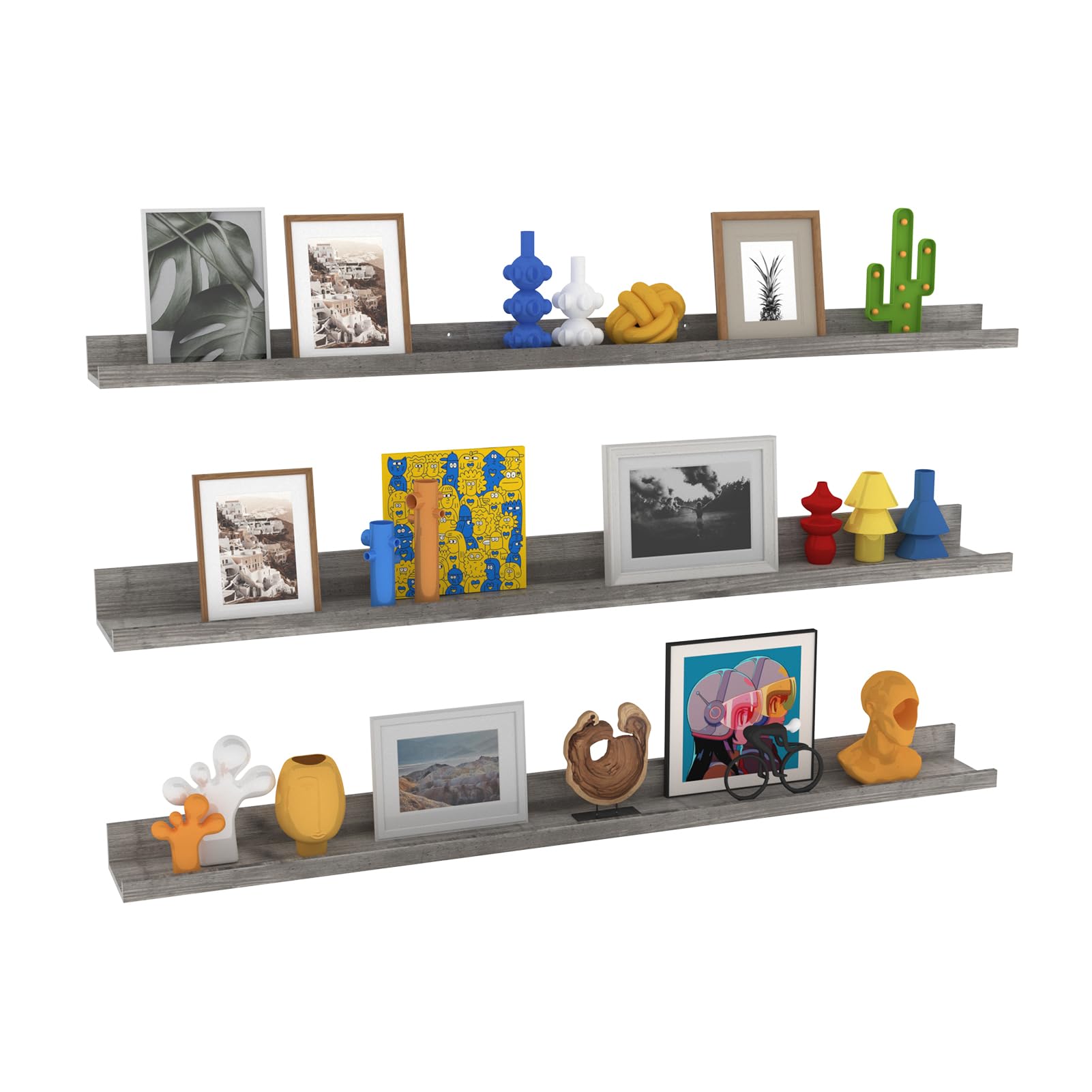 Photo 1 of Lyeasw Rustic Grey Floating Shelves for Wall 47 Inch Long, Set of 3 Tiered-Depth Wall Shelves, Picture Ledge Shelf for Living Room, Bedroom?Kitchen, Office, Bathroom, Nursery