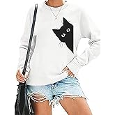 Lytiarul Cat Sweatshirts for Women Graphic Print Sweatshirt Funny Long Sleeve Shirt Cute Pullover Lightweight Hoodie Tops