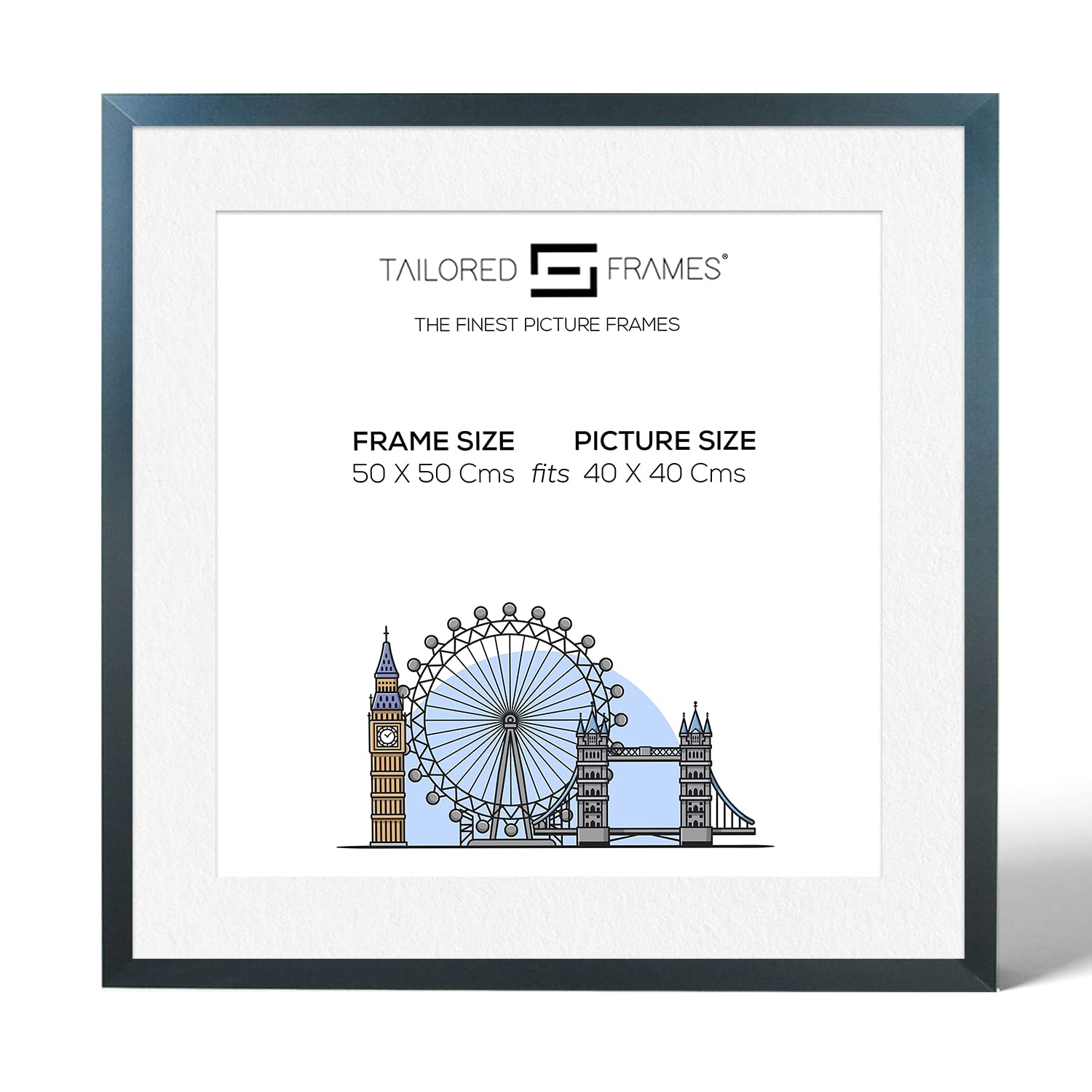 Tailored Frames Seattle Black 50 x 50Cm Frame for 40 x 40Cm picture | Single Picture Frames | Wall Hanging Type | Photo Frame With White Mount
