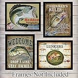Fishing Posters Wall Art Prints - Set of Four (8X10) Vintage Unframed Reproduction Photos - Great For Fishermen, Home Decor or Gifts - Heddon, Lunkers