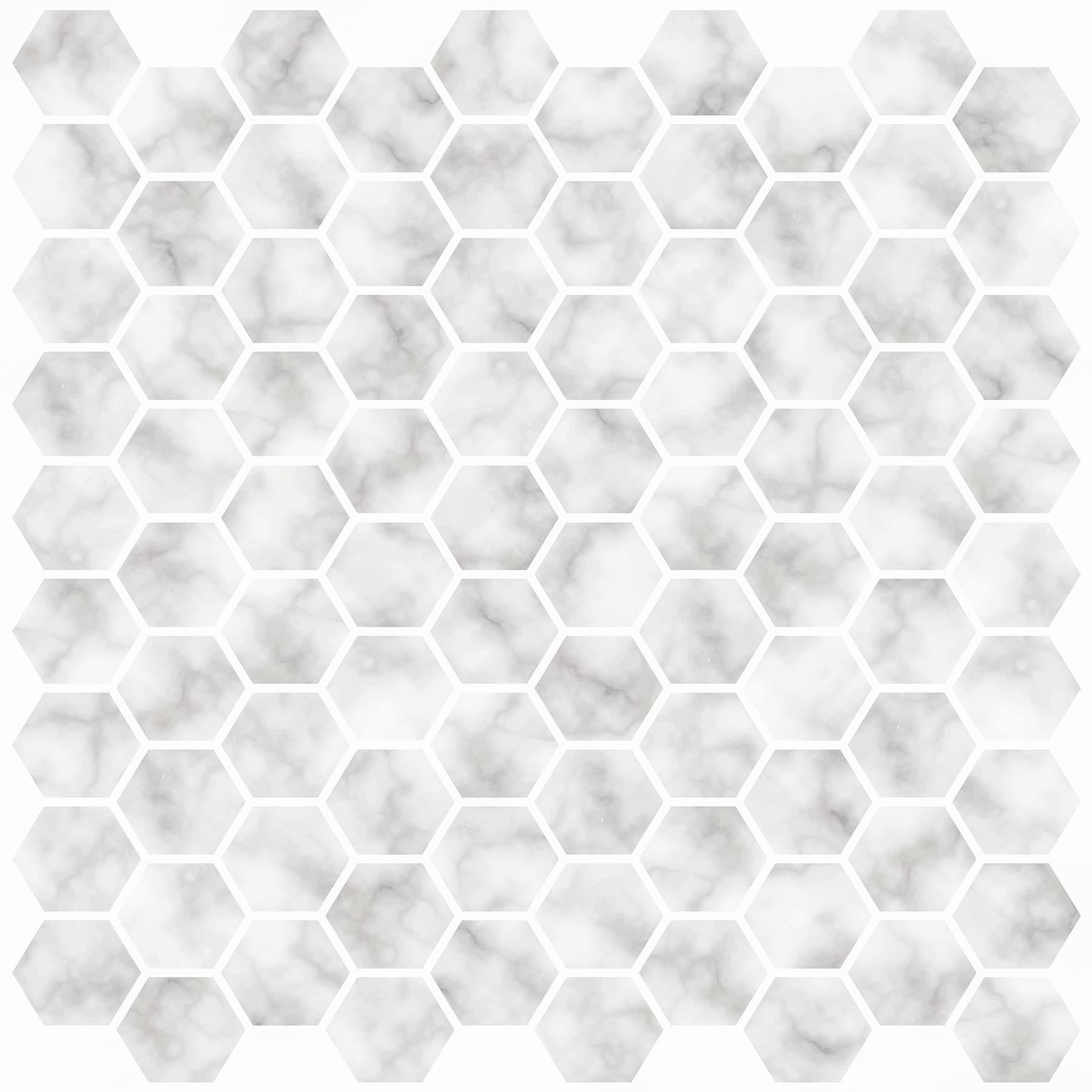 InHome NH2359 Hexagon Marble Peel and Stick Backsplash Tiles, White/Off-White, 10-in by 10-in