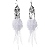 Aksod Bohemain Feather Damgle Earrings Handmade Natural Long Tassel Feather Earrings Dangling Boho Wedding Earrings Jewelry for Women