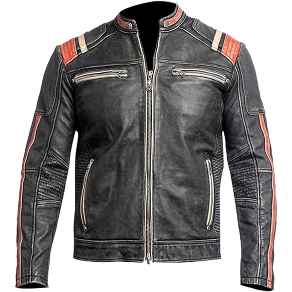 Mens Retro Classic Slim fit Biker Style Distressed Black Real