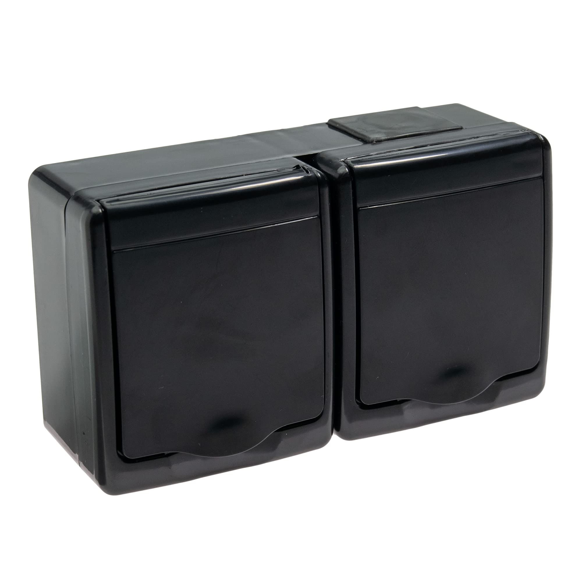 asvendo Surface-mounted series / light switch / double switch / socket 1-way / 2-way / 3-way / IP 44 / suitable for damp rooms / black (2-way socket)