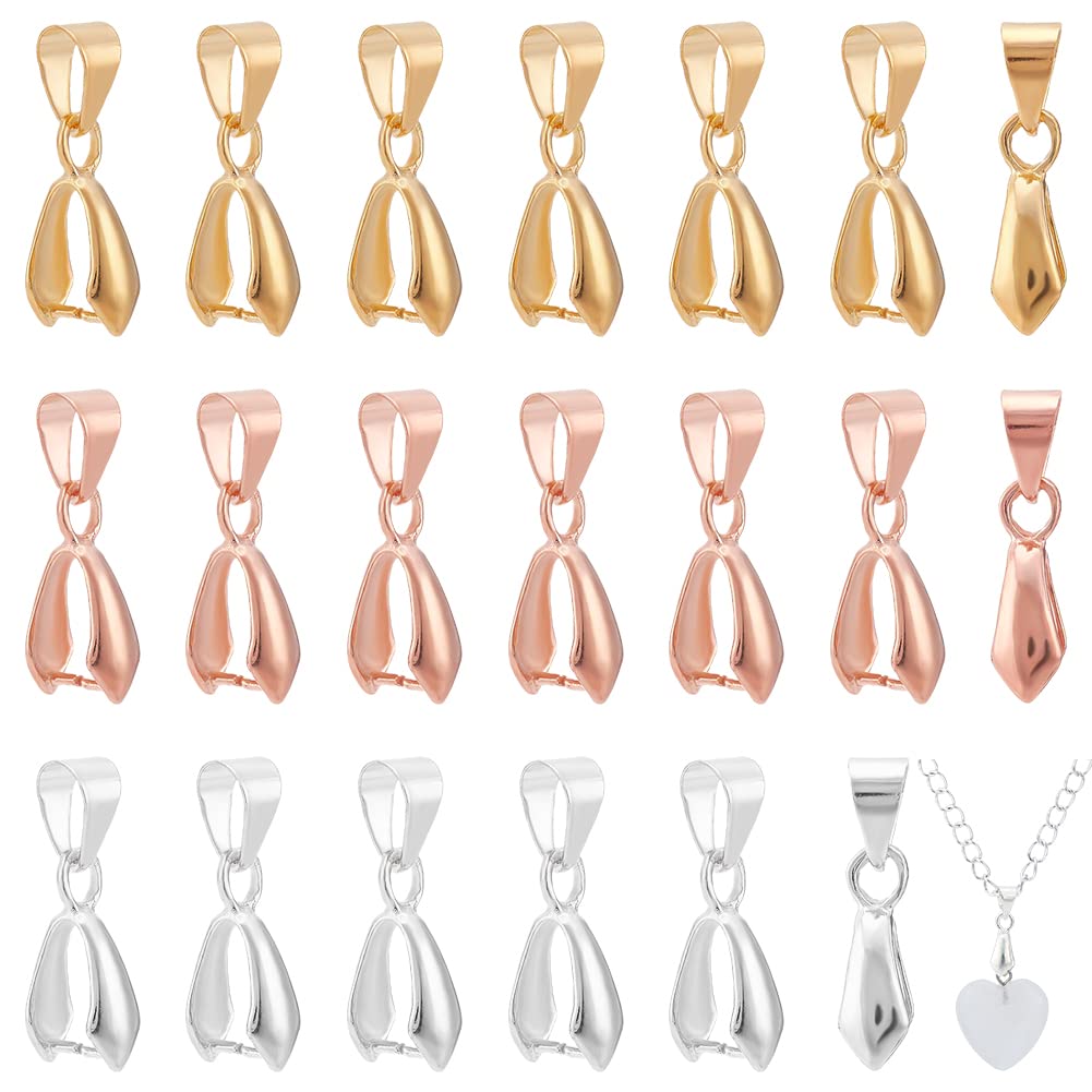 PH PandaHall 90 pcs 3 Colors Brass Pinch Bails Pinch Clip Bail Clasp Dangle Charm Bead Pendant Connector Findings for Pendants Necklace Jewellery DIY Craft Making, Golden/Silver/Rose Gold