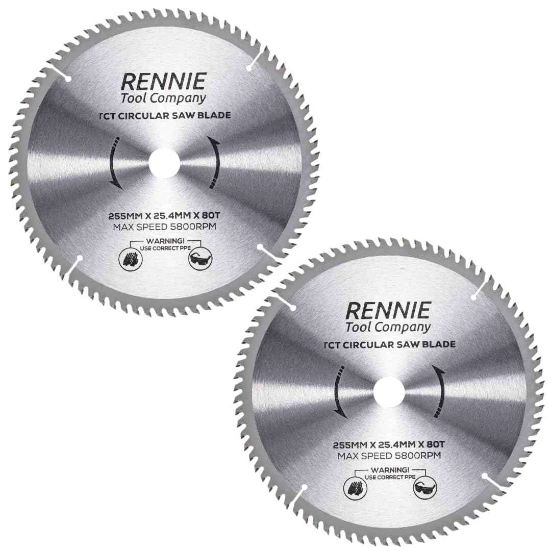 2 Pack - 255mm x 80T x 25.4mm Bore TCT Circular Wood Saw Blades Fits Evolution Saws & Evolution Rage Saws. 255mm Saw Blades 25.4mm Bore With 80 Teeth. Fine Cutting Mitre Saw Blade. 10" (10 inch)