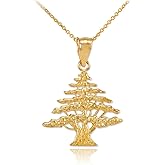 Middle Eastern Jewelry Polished 10k Yellow Gold Cedar Tree Charm Pendant Necklace