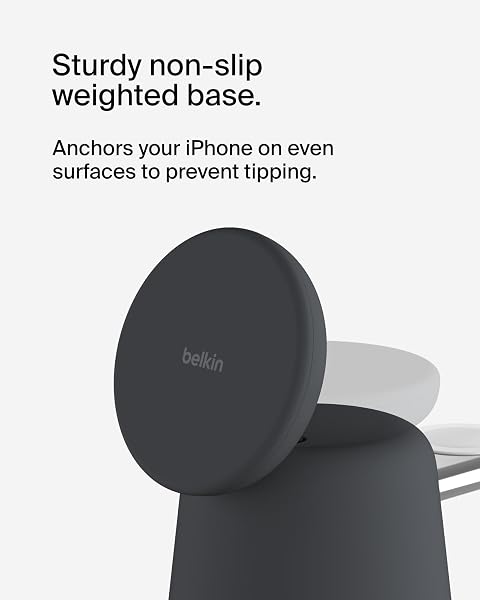BELKIN 2-IN-1 MAGSAFE WIRELESS CHARGING DOCK 15W FAST CHARGE IPHONE CHARGER COMPATIBLE WITH IPHONE 17, 16, 15, AND 14 SERIES, AIRPODS, PIXEL 10, AND OTHER MAGSAFE ENABLED DEVICES, PSU INCLUDED – BLACK