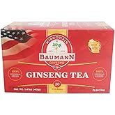 Baumann Premium American Ginseng Tea Bags (20 Tea Bags) - Authentic Panax Wisconsin Grown Panax Ginseng Herbal Tea - Healthy Green Tea with Antioxidant Ginsenosides for Enhanced Focus & Energy