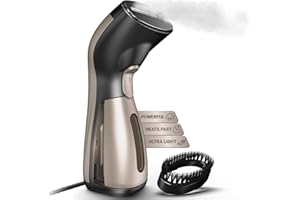 iSteam Steamer for Clothes [Luxury Edition] Powerful Dry Steam. Multi-Task: Fabric Wrinkle Remover- Clean- Refresh. Handheld Clothing Accessory. for All Kind of Garments. Home/Travel [MS208 Gold]