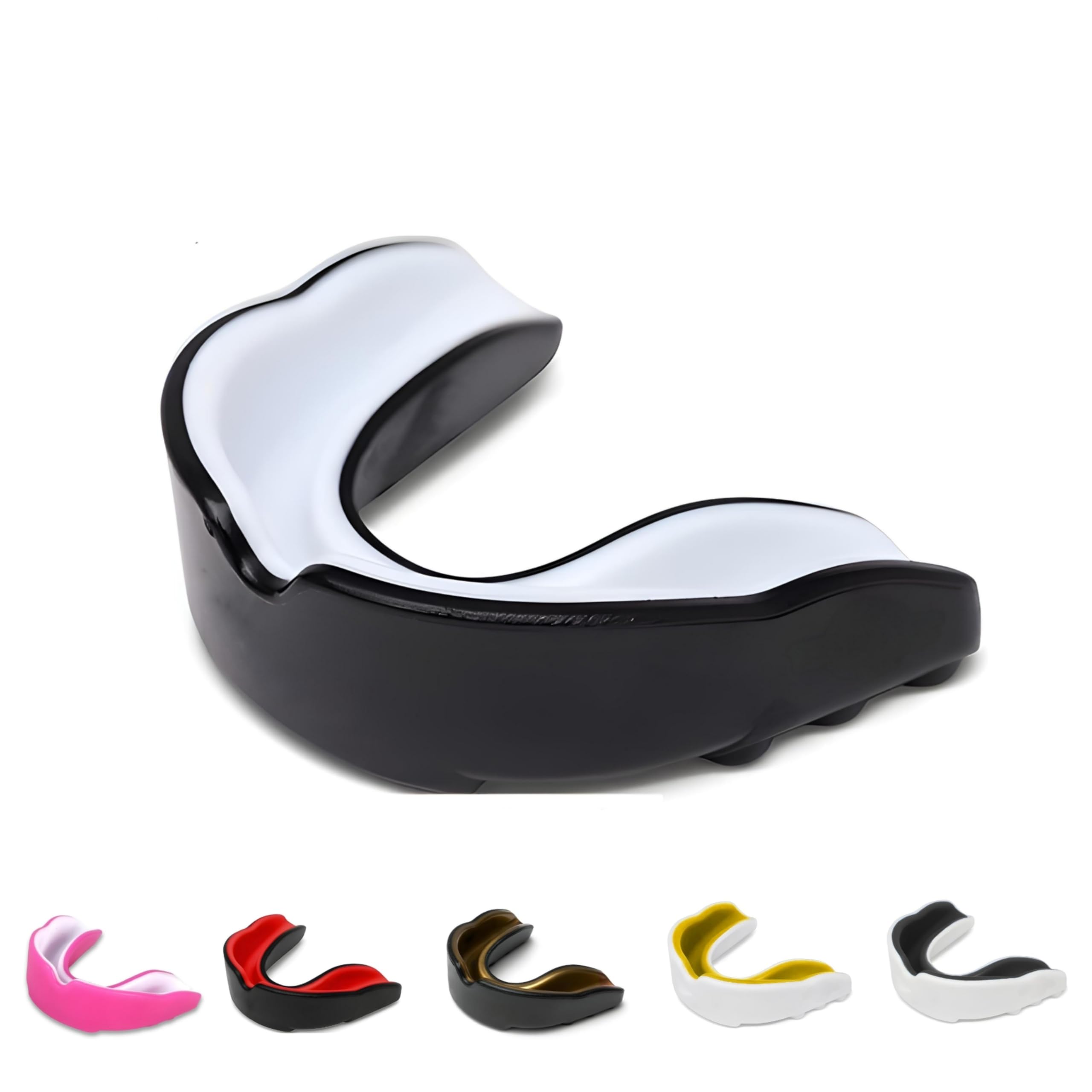SKT SOUQ Sports Mouth Guard, Adults and Junior Gum Shield with case,Mouthguard for Jaw Protection in Contact Sports,Boxing,MMA Rugby,Karate and Martial Arts (Black/White, Junior Below 11 Years)