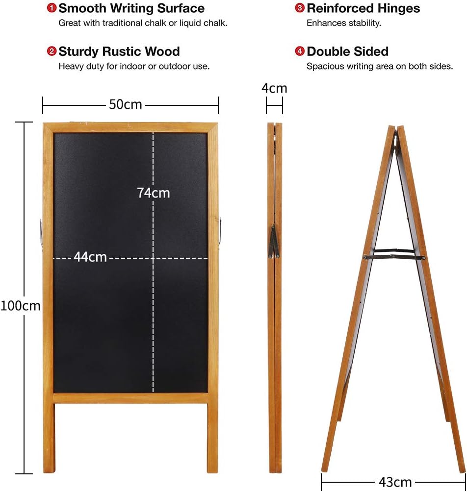 unho Wooden A-Frame Chalkboard Pavement Sign Magnetic Double-Sided Advertising Board for Party Wedding Cafe Shop Pub 50x100cm Natural Wood - Image 3