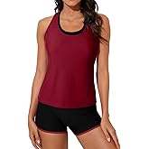 Aleumdr Womens Athletic 3 Piece Tankini Swimsuits with Shorts Swim Tank Tops with Sports Bra and Boyshorts Bathing Suits