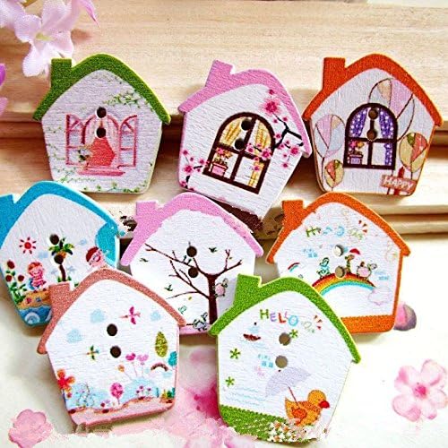 Mixed Buttons, Jia Jia Trade 100pcs Wooden Sewing Buttons, Cute cartoon Pattern for DIY Handmade Craft Sewing Scrapbook