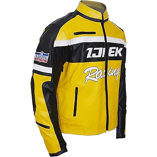 HiFacon Mens Biker Jacket | Yellow Chuck Greene Motorcyle