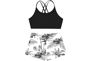 Moily Girls Gymnastics/Dance/Sports Two Piece Outfit Criss Cross Back Crop Top with Booty Shorts Swimwear