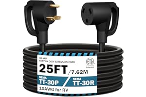 STRIGHT 25FT RV Extension Cord 30 Amp, RV Power Extension Cord NEMA TT-30P Male to TT-30R Female Heavy Duty 10 Gauge STW 3-Wire for RV Trailer Campers 125V, 3750W, ETL Listed (25FT 30AMP)