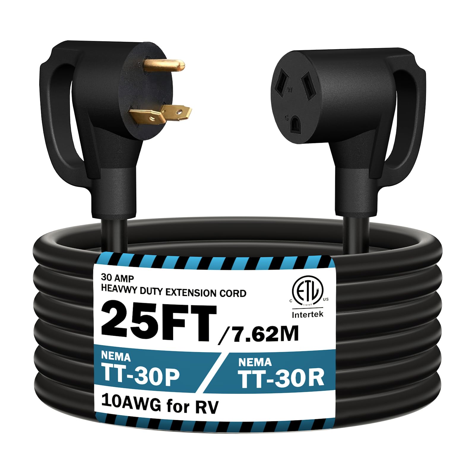 Photo 1 of STRIGHT 25FT RV Extension Cord 30 Amp, RV Power Extension Cord NEMA TT-30P Male to TT-30R Female Heavy Duty 10 Gauge STW 3-Wire for RV Trailer Campers 125V, 3750W, ETL Listed (25FT 30AMP)