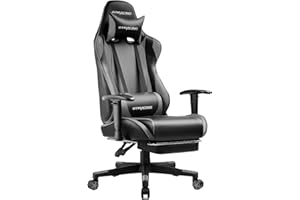 GTRACING Gaming Chair with Footrest, Ergonomic Computer Game Desk Chair, Reclining Gamer Chair Seat Height Adjustment, Swivel Rocker with Headrest and Lumbar (Gray)
