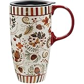 Topadorn 17 oz Tall Ceramic Travel Mugs Coffee Cup with Sealed Lid and Handle, Perfect for Coffee and Tea, Holiday Gift Her Him, Flower