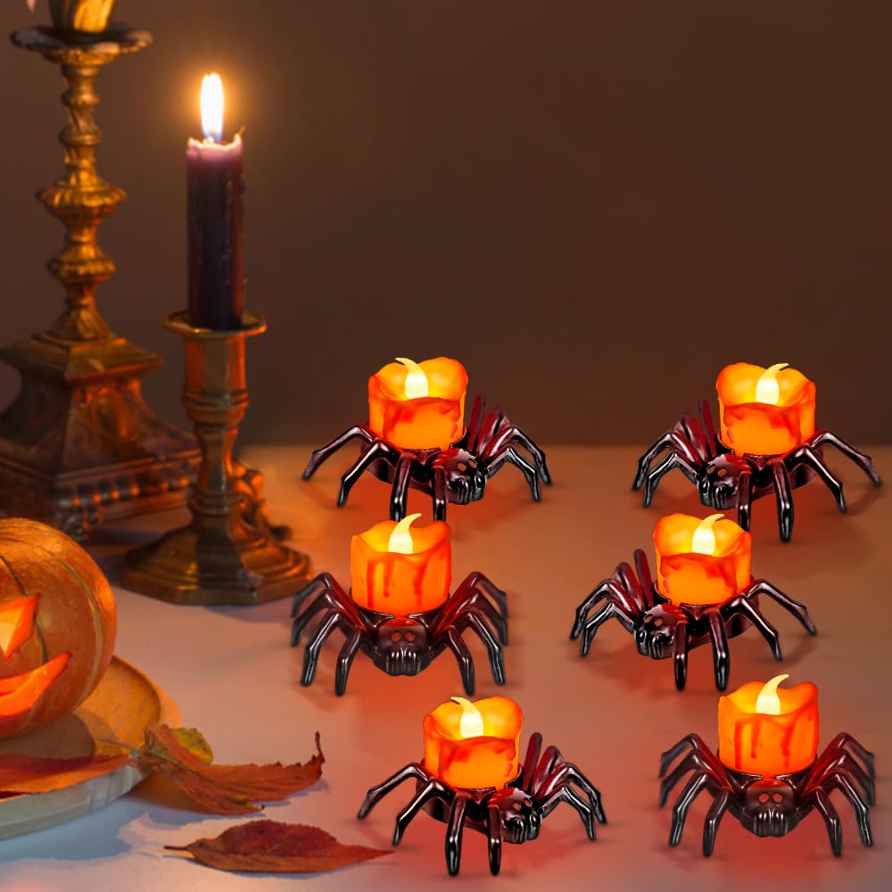 Photo 1 of 12 PCS Halloween Tea Lights Candles, Battery Operated Halloween's Flameless LED Candles, Spider Tealights Spooky Electric Flickering Fake Candle for Halloween Party Decorations