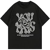 BEAUDRM Men's Y2K Graphic T-Shirts Short Sleeve Crew Neck Drop Shoulder Streetwear Tee Tops