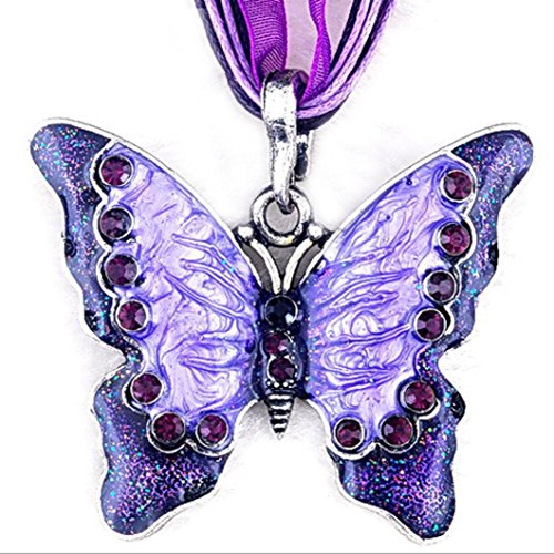 FimKaul Clearance Women Fashion Jewelry Butterfly Crystal Pendant Necklace Chain (Purple)