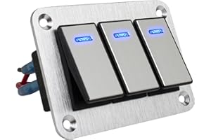 GGTA 3 Gang Marine Boat Rocker Switch Panel Waterproof,12-24V Pre-Wired Aluminum Rocker Switch LED Indicator,Multi Function Marine Toggle Switche for RV Truck Boat SUV(Silver)