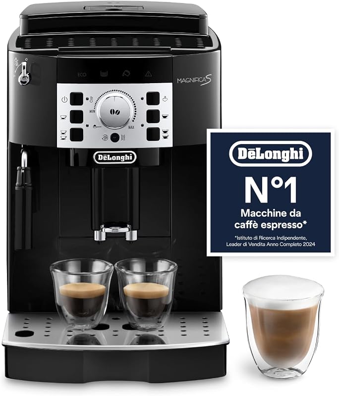Magnifica S ECAM22.110.B, Macchina da caffè Automatica, Chicchi macinati al momento, 4 Bevande One Touch, Montalatte classico, Spegnimento Programmabile, Nero