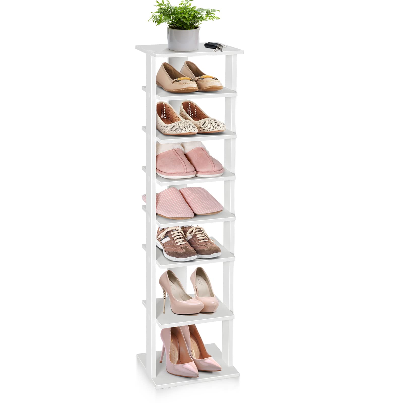 CASART 7-Tier Shoe Rack, Shoe Storage Organizer Stand Shelf, Detachable Board Multiple Layers, Vertical Shoe Tower for Narrow Closet, Entryway, Hallway and Bedroom (28.5 x 25.5 x 110cm, White)