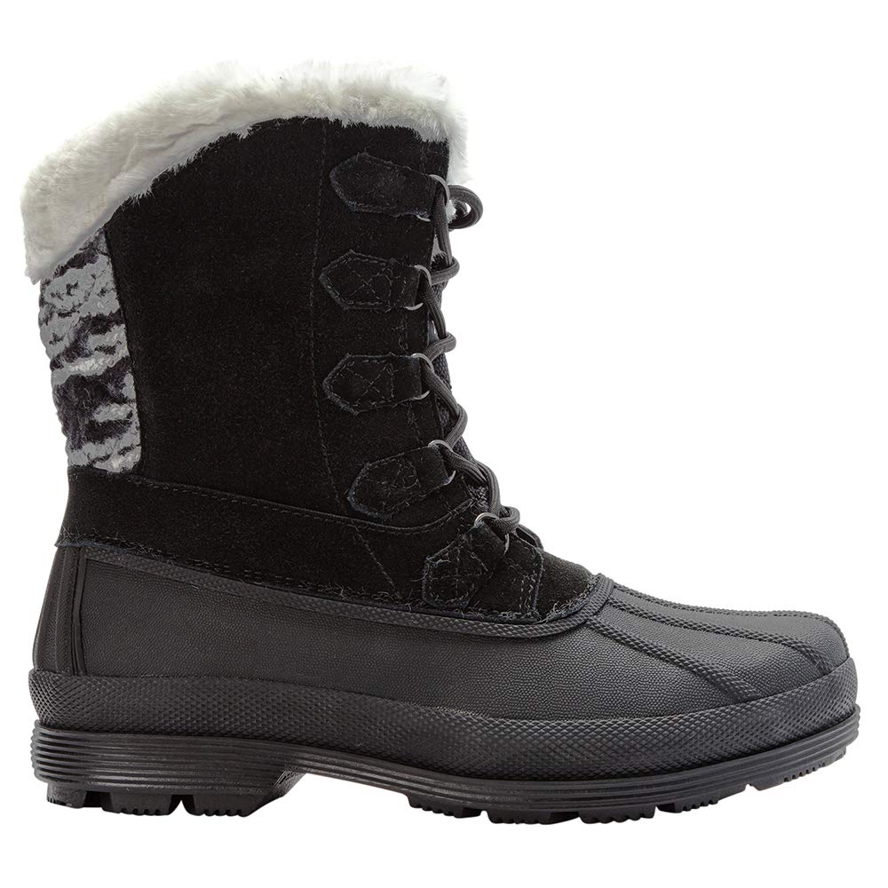 Propét Women’s Lumi Tall Lace Snow Boot, Black/White, 9.5