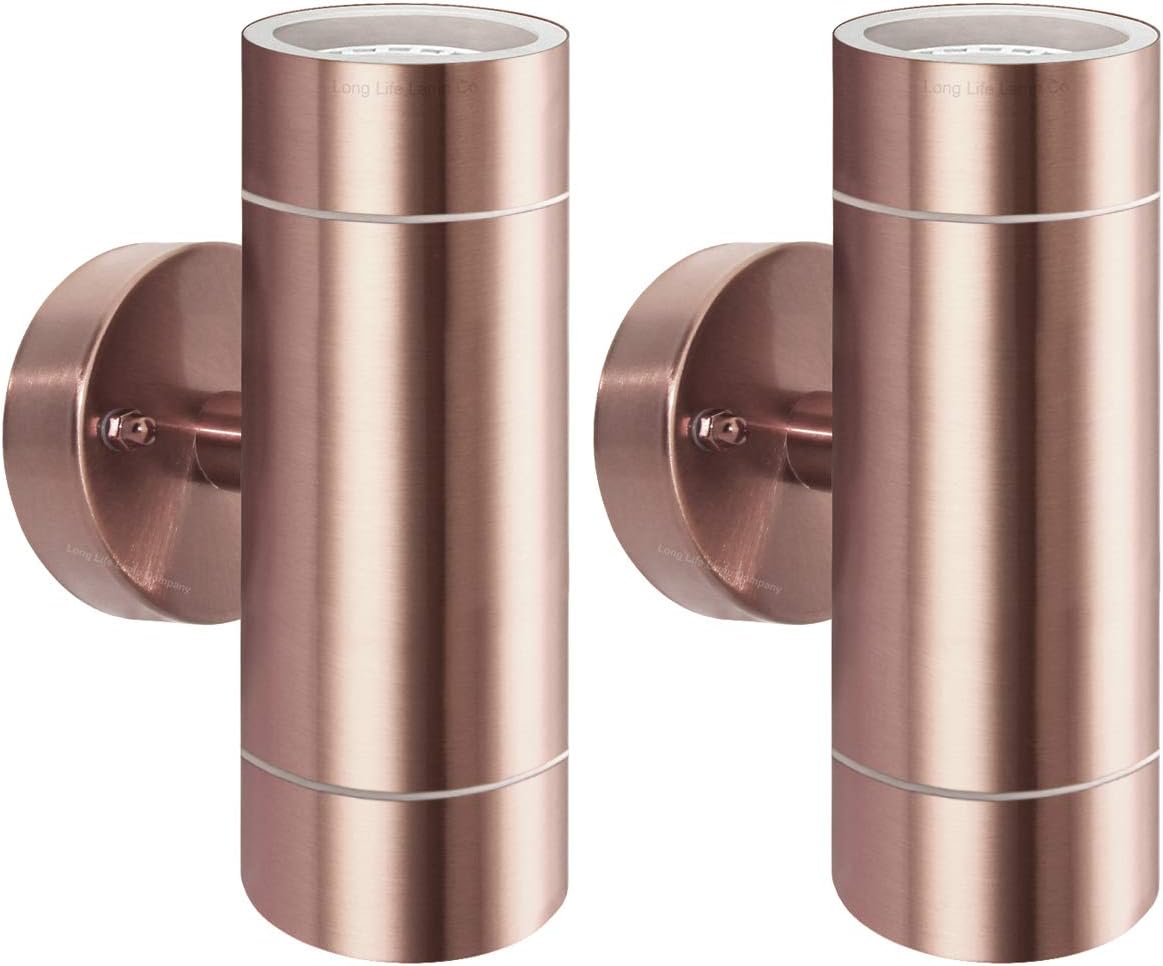 2 x Up Down Outdoor Wall Light Copper Finish Stainless Steel IP65 ZLC081C [Energy Class A+]