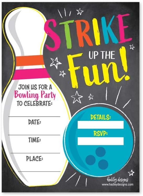 25 Bowling Birthday Party Invitations, Strike Up Some Fun