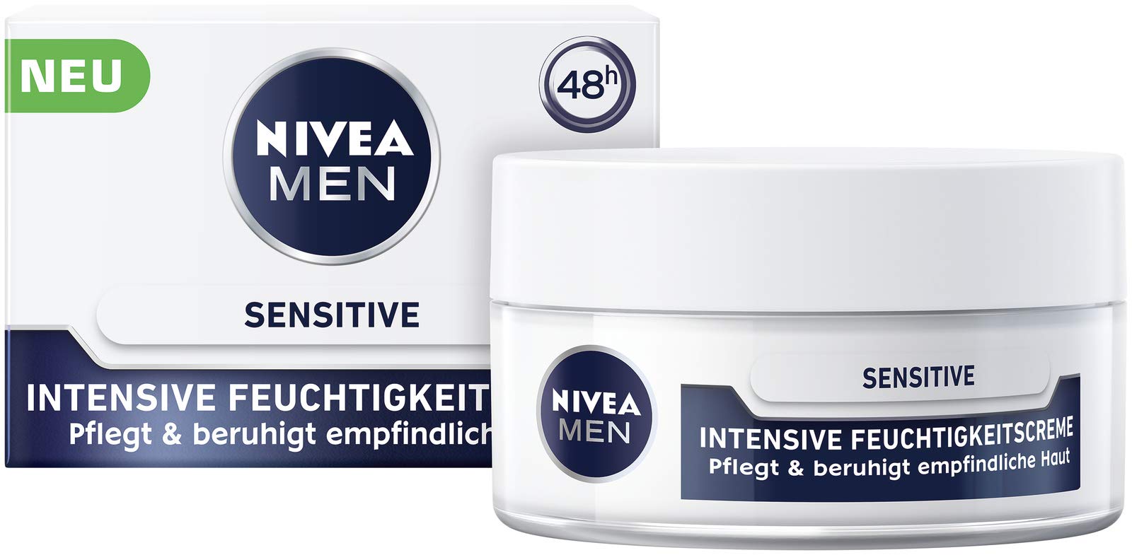 NIVEA MEN Sensitive Intensive Moisturising Cream (50 ml), Long-Lasting Moisturiser for Sensitive Skin, Face Cream for Men