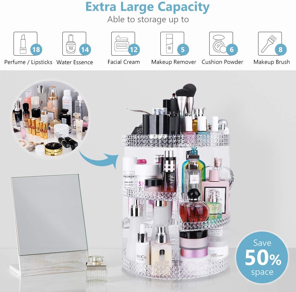 Awenia Makeup Organizer 360-Degree Rotating, Adjustable Makeup Storage, 7 Layers Large Capacity Cosmetic Storage Unit, Fits Different Types of Cosmetics and Accessories, Plus Size (Clear): Home & Kitchen